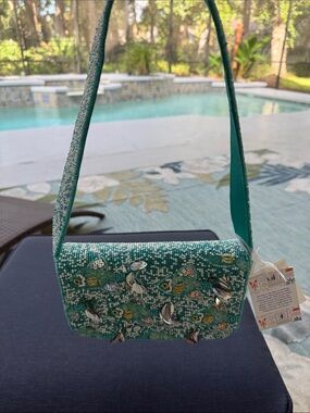 Embellished Teal Mini Shoulder Bag